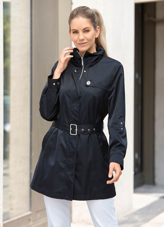 Longjacke mit G&uuml;rtel in Trench-Optik 