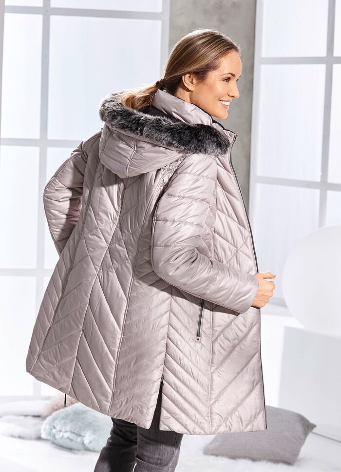 Kurzmantel mit abnehmbarem Kunstpelz-Besatz 