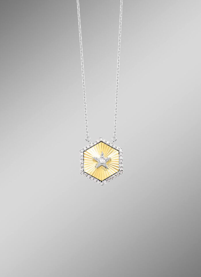 Halskette in Bicolor mit 1 Brillant und 36 Diamanten 