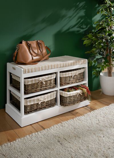 Sitzbank aus massivem Holz mit Weidenk&ouml;rben 