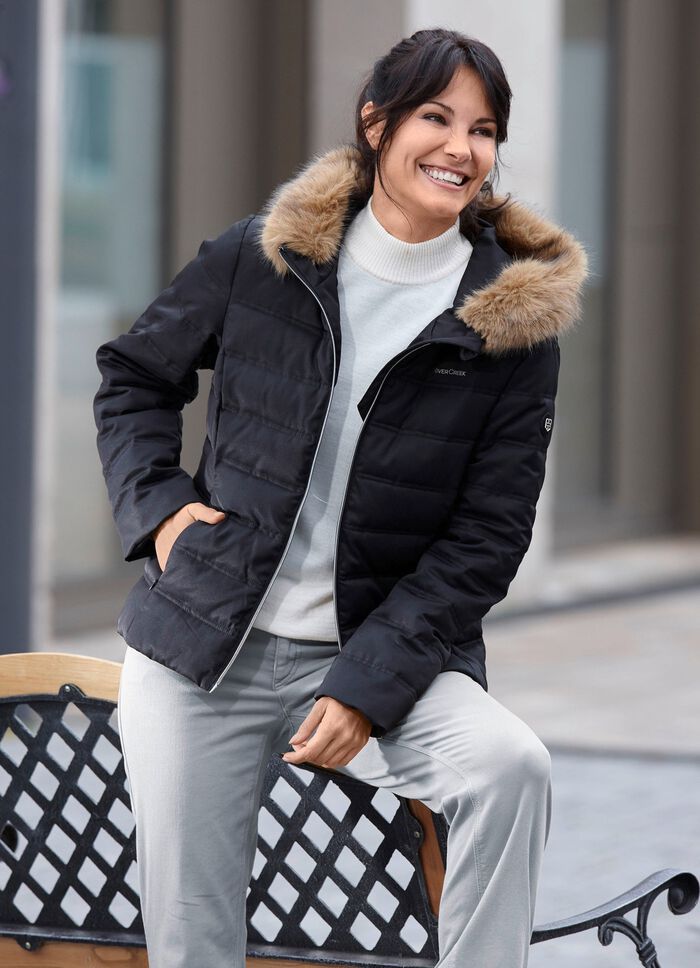 Kurzjacke mit abnehmbarem Kunstpelz-Besatz 