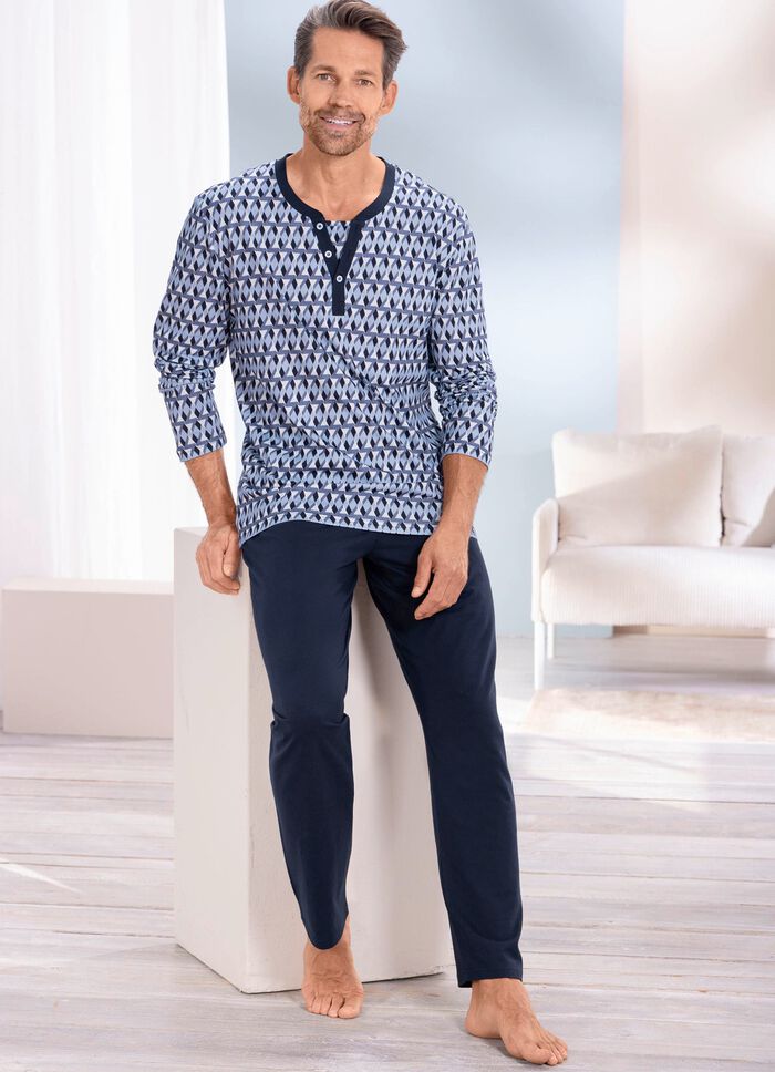 Schlafanzug mit Knopfleiste und offenen Abschl&uuml;ssen  