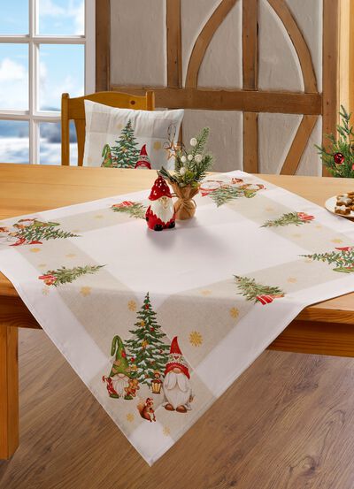 Tischdecke mit weihnachtlichem Wichteldessin 