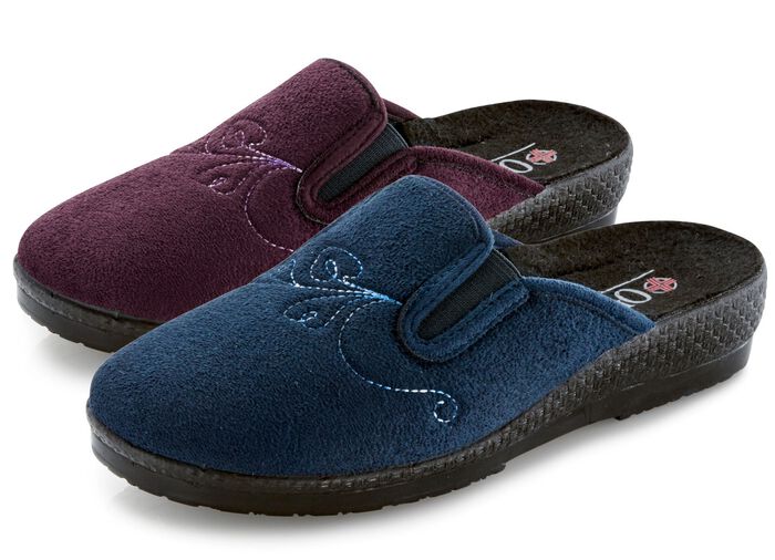 Zweierpack, klassische Damen-Hausschuhe, Weite H, mit Gummizug 