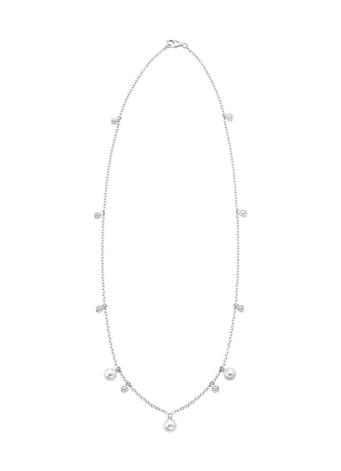 Halskette mit S&uuml;&szlig;wasser-Zuchtperlen und synth. Zirkonia 