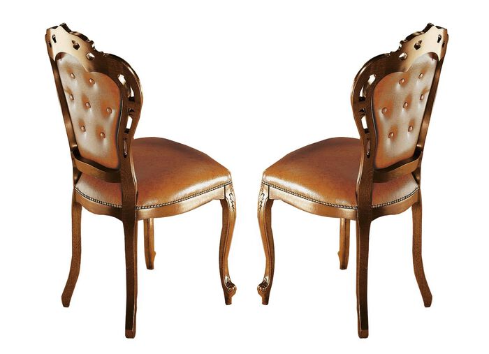 Esszimmer-St&uuml;hle und Sessel mit Lederbezug 