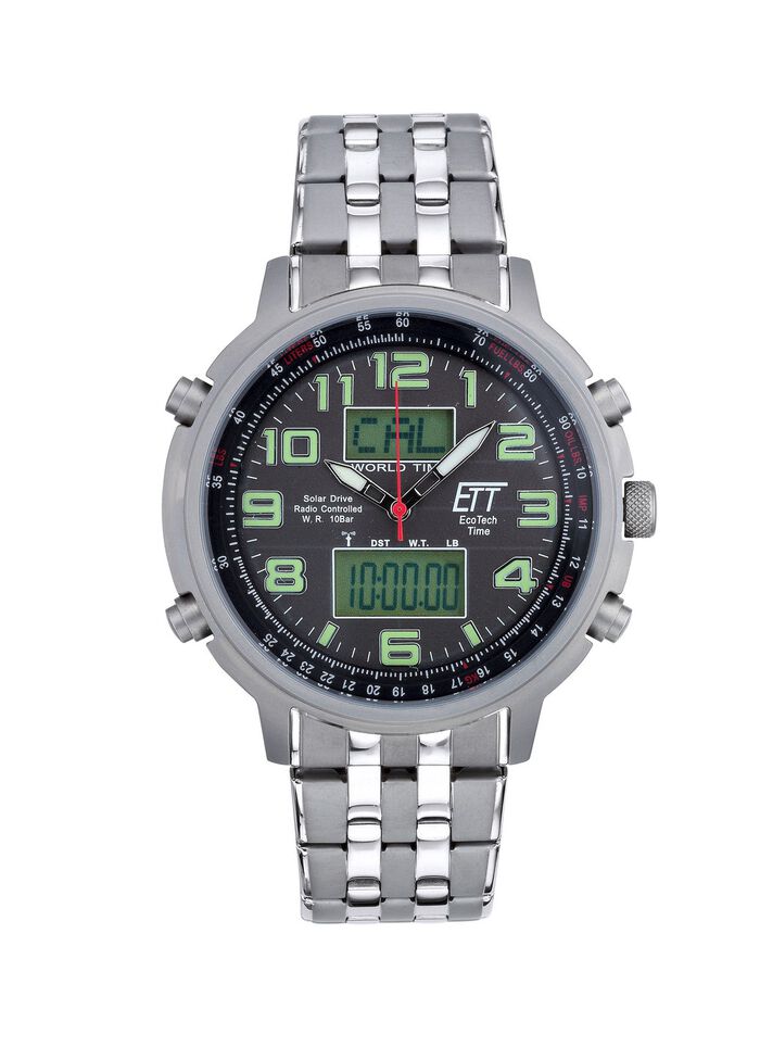 ETT-Funk-Solar-Herrenuhr mit Edelstahlbandgeh&auml;use 