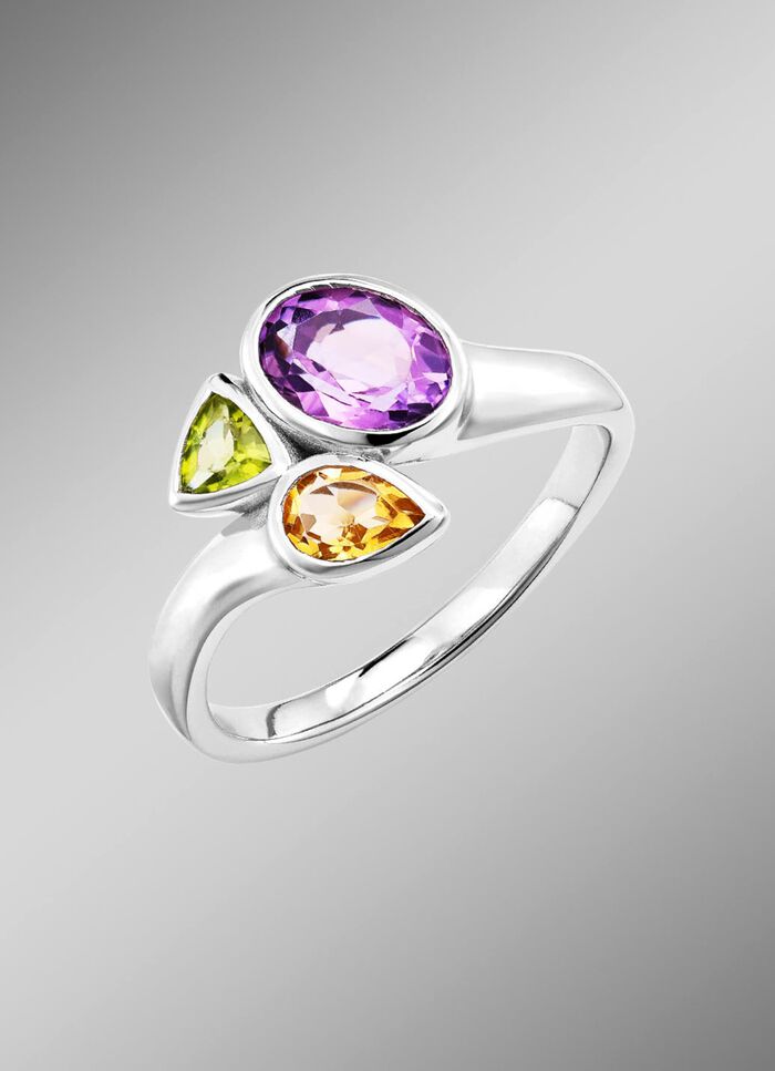 Damenring mit echt Amethyst, echt Citrin und echt Peridot 
