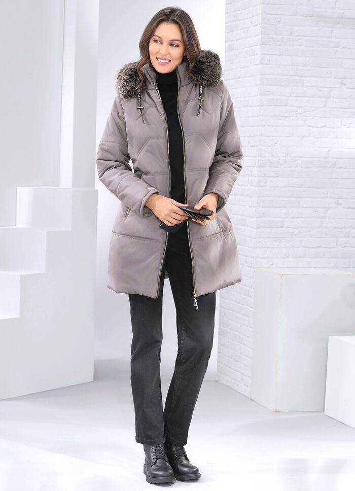 Kurzmantel mit abnehmbarem Kunstpelz-Besatz 