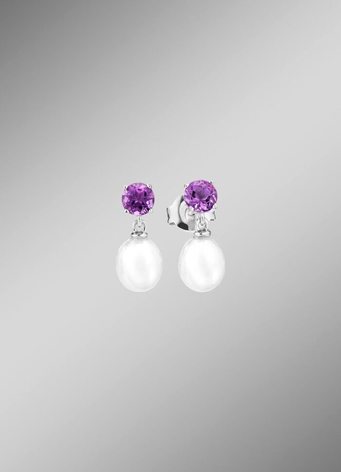 Ohrstecker mit S&uuml;&szlig;wasser-Zuchtperle und Amethyst 