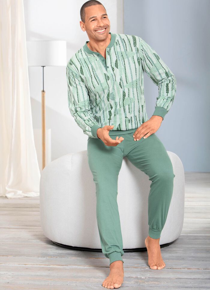 Schlafanzug mit Knopfleiste und B&uuml;ndchenabschl&uuml;ssen 