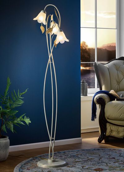 Stehleuchte aus Metall mit Glasschirmen 