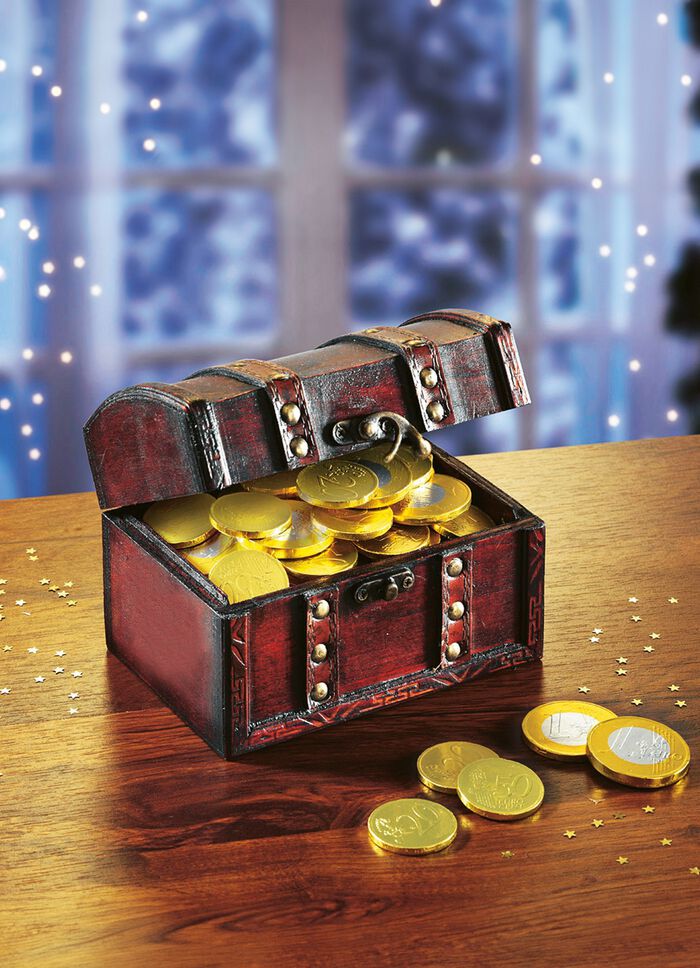 Schatztruhe mit Schoko-M&uuml;nzen 