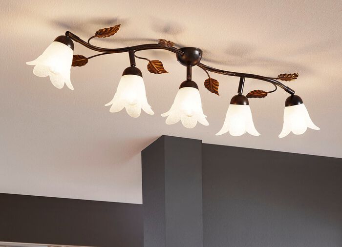 Deckenleuchte aus Metall mit Glasschirmen 