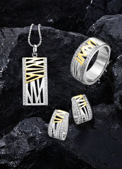 Damenring in Bicolor mit synth. Zirkonia 