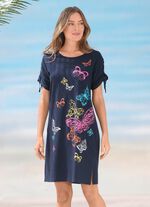 Kleid mit platziertem Druckdessin und raffbaren &Auml;rmeln 