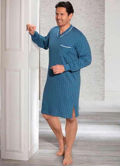 Nachthemd mit V-Ausschnitt und Brusttasche 