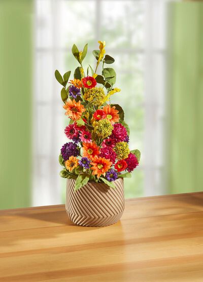 Blumen-Arrangement in Topf aus Keramik 