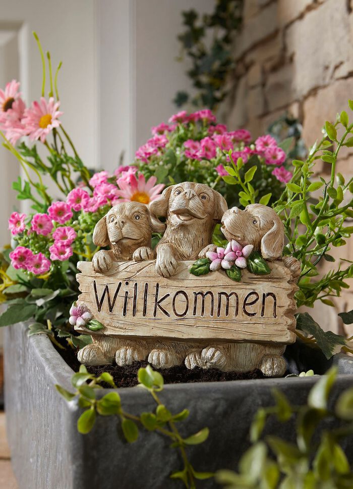 Willkommen mit Hunde,- oder Katzen aus Polyresin 